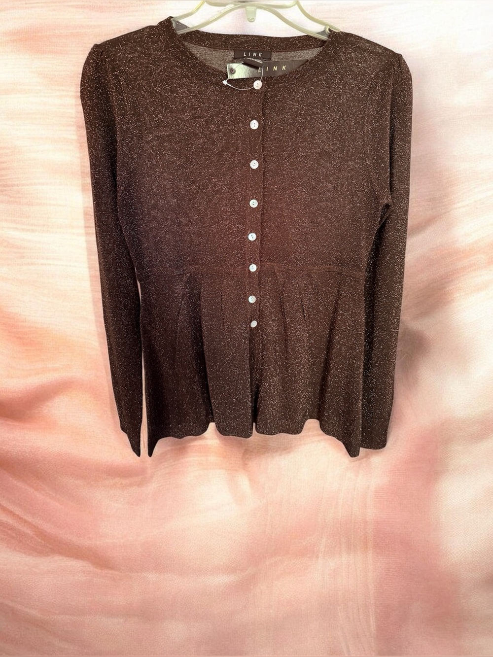 Link Brown Metallic Button-Front Cardigan NWT Sz. M